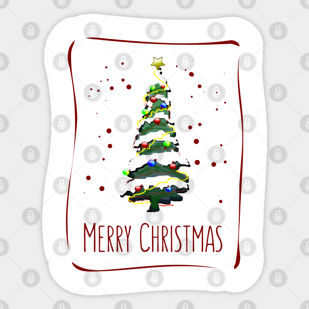 Christmas Tree In The Snow, Greeting Card, Christmas Card, Merry Christmas Lettering, Happy New Year 2022 - Christmas Day - Aufkleber | Teepublic De