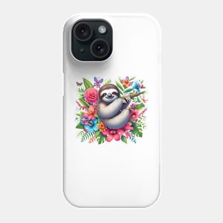 A sloth decorated with beautiful colorful flowers. Phone Case