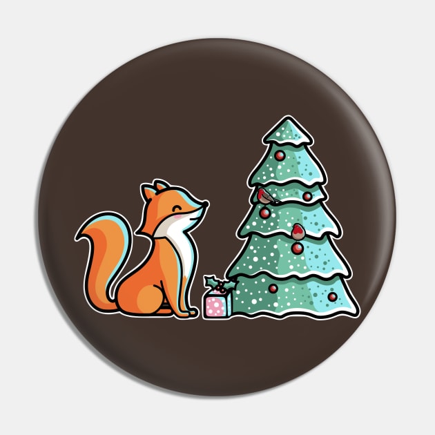 Cute Fox And Christmas Tree Pin by freeves
