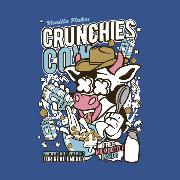 Retro Cartoon Cereal Box // Crunchies Cow // Funny Vintage Breakfast Cereal by SLAG_Creative