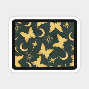 Gold Stamped Butterflies and Sunbursts on Green Magnet