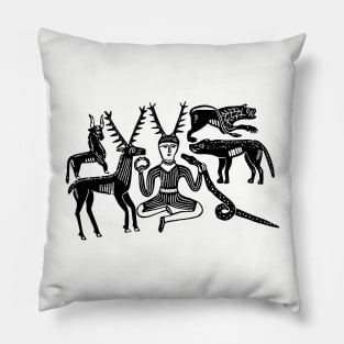 Cernunnos and Animals from the Gundestrup Cauldron (Black Ink Version) Pillow