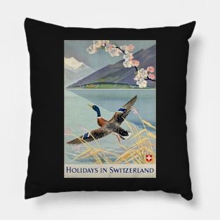 Holidays in Switzerland, Vintage Travel Poster Pillow