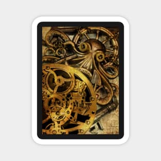 Time counter. Clockwork and octopus steampunk Magnet
