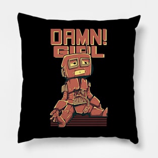 Damn Girl Retro Tee - Sad Robot of Love Design Pillow