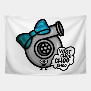 What Does The Cutest Turbo Say - Blue Galaxy Bow Tapestry