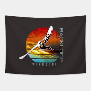 Windsurfing Jump at Sunset over Waves Tapestry