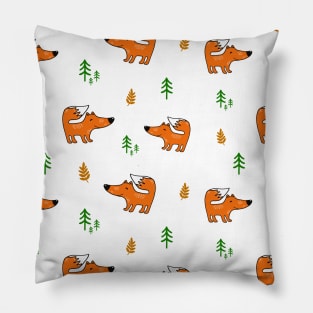 Foxes in the forest between trees Pillow