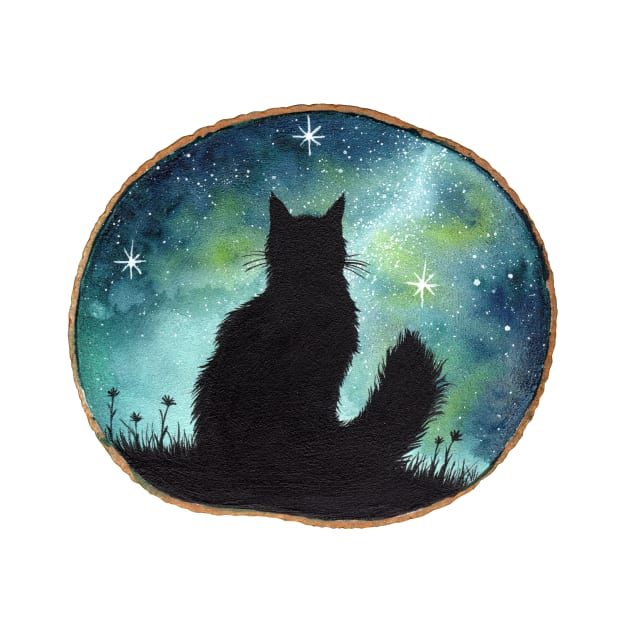 Stargazing Cat Painting by dragonstarart