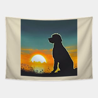 Retro Goldendoodle Sunset Tapestry