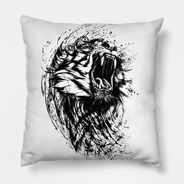 Angry Tiger - Roaring Tiger Abstract Pillow by Printaha