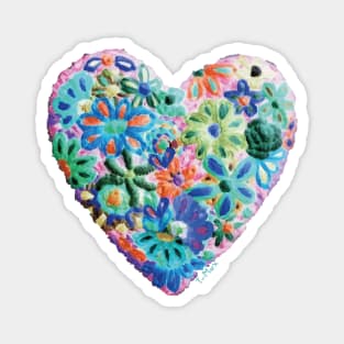 Embroidered heart Mexican flowers handmade boho chic string art Magnet