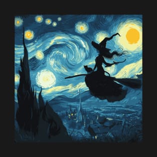 Witch Starry Night Halloween T-Shirt