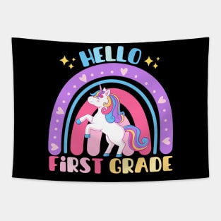 First Day of School Hello 1st Grade Unicorn Back to School Tapestry