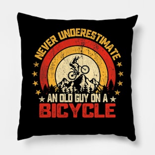 Never Underestimate An Old Guy On A Bicycle Funny Cycling Pillow