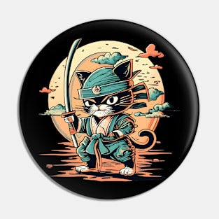 Vintage Japanese Samurai Ninja Cat Tattoo Kawaii Pin
