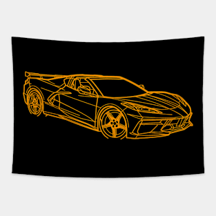 Amplify Orange C8 Corvette Racecar 3/4 View Outline Silhouette Outline Orange Supercar Sports car Racing car Corvette C8 Tapestry