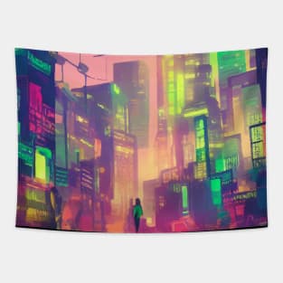 Japan Neon City Lights Tapestry