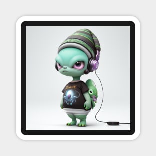 Alien wearing hat and headphones Magnet