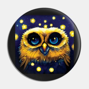 Fluffy Baby Owl in the Night Sky Pin