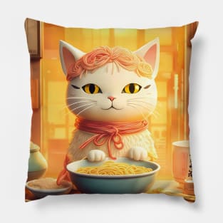 kawaii vintage style japenese ramen cat Pillow