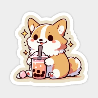 Cute corgi and delicious boba Magnet