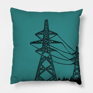 Pylons Linocut Silhouette on teal Pillow