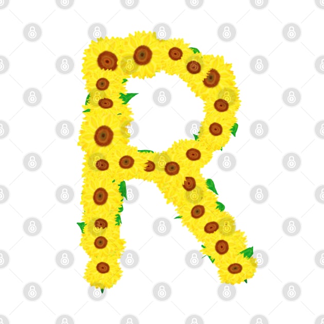 Sunflowers Initial Letter R (White Background) by Art By LM Designs 