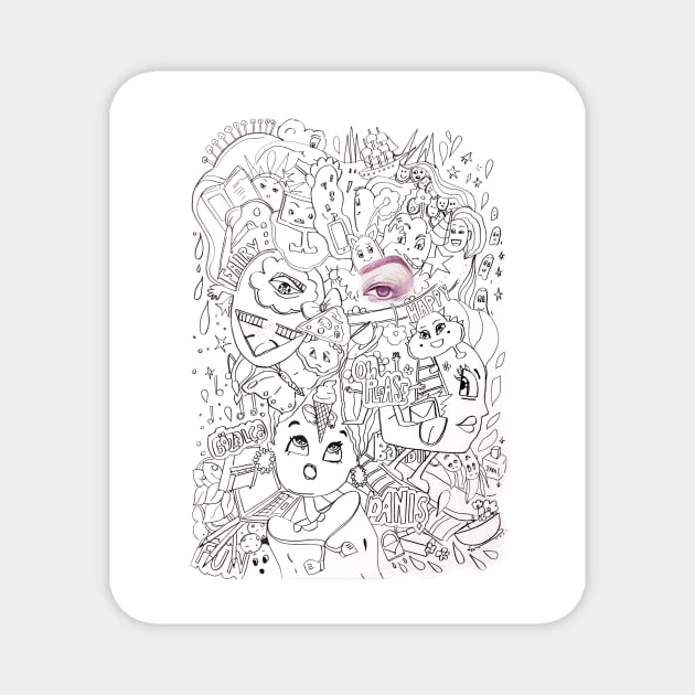 doodle art black and white minimal line art Magnet by chandelier2137