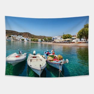 Fishing boats in the port of Psathi in Kimolos, Greece Tapestry