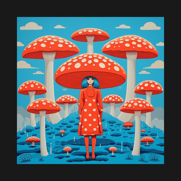 Red and Blue Retro Psychedelic Mushroom by EllTees