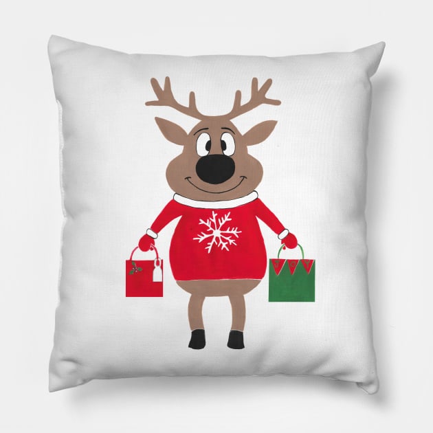 CHRISTMAS Reindeer Goes Christmas Shopping Pillow by SartorisArt1