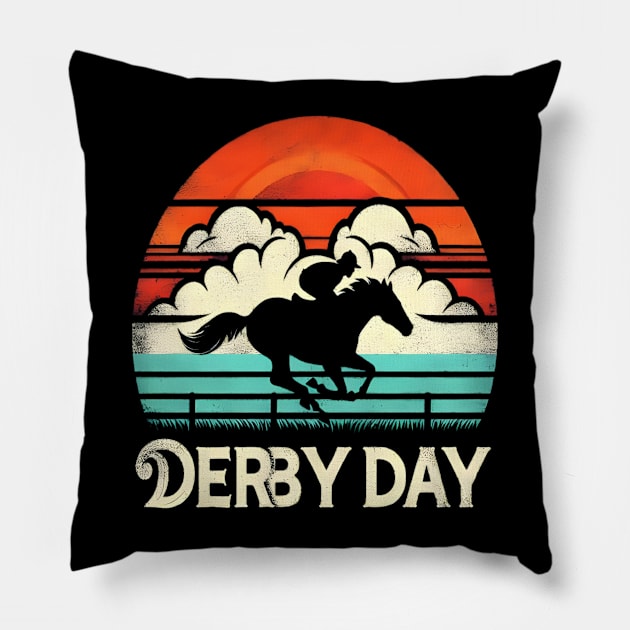 Cute Horse 150th Derby Day 2024 Horse racing Fascinator Pillow by justingreen