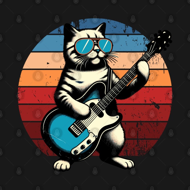 Electric Guitar Cat Rock Music Retro Funny Cat by KsuAnn