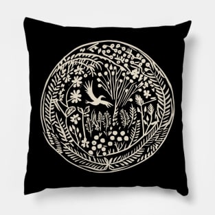 Lino Cut Bird Pillow