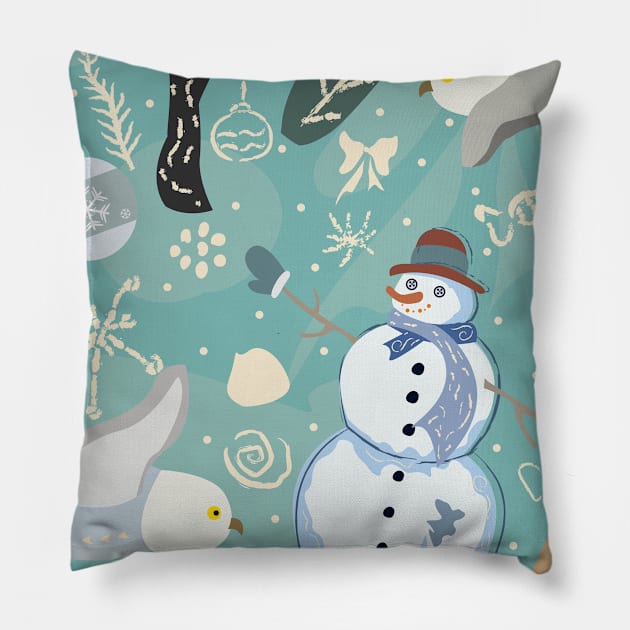 Owls in Winter Pillow by Kristina Stellar Scandinavian Land