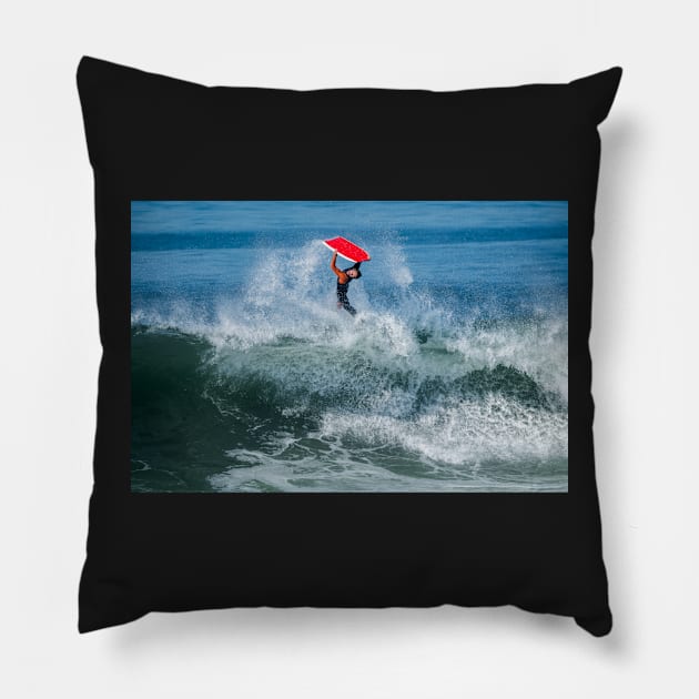 Bodyboarder in action Pillow by homydesign