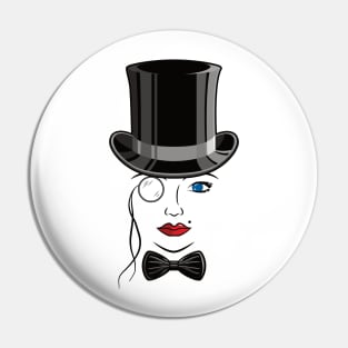 Lady in Top Hat and Bow Pin