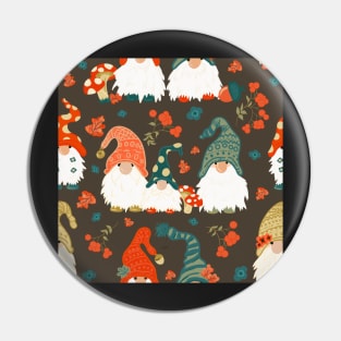 Autumn Gnomes with Long White Beards and Knitted Hats Pin