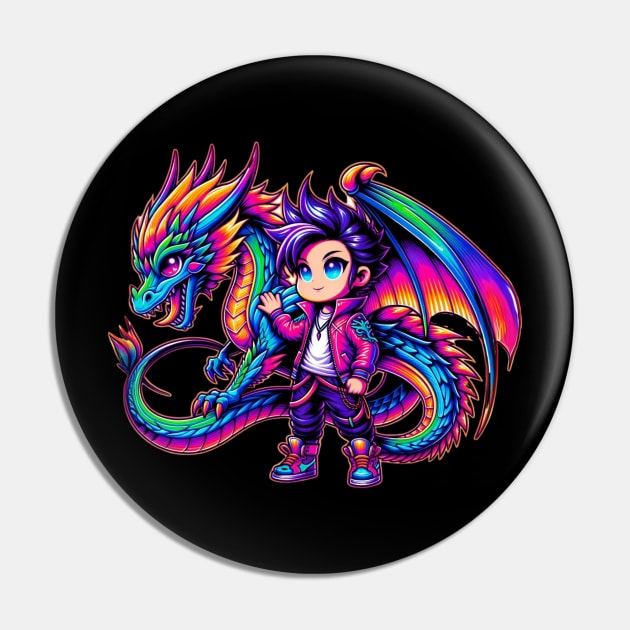 Chibi Boy Drago 80s Airbrush Neon Retro Anime Kawaii Pin by Lavender Celeste