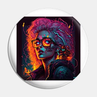 Neon Portrait of a digital punk girl Pin