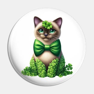 Clover Burmese Cat St Patricks Day Pin