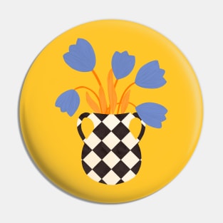 Checkered vase and tulips Pin