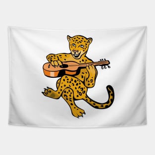 Leopard  Playing Guitar Cartoon Tapestry