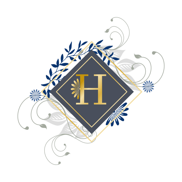 H, blue and gold initial monogram. by ArtsByNaty