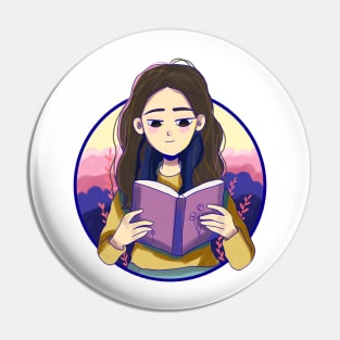 Cute girl hypnotized by book Pin