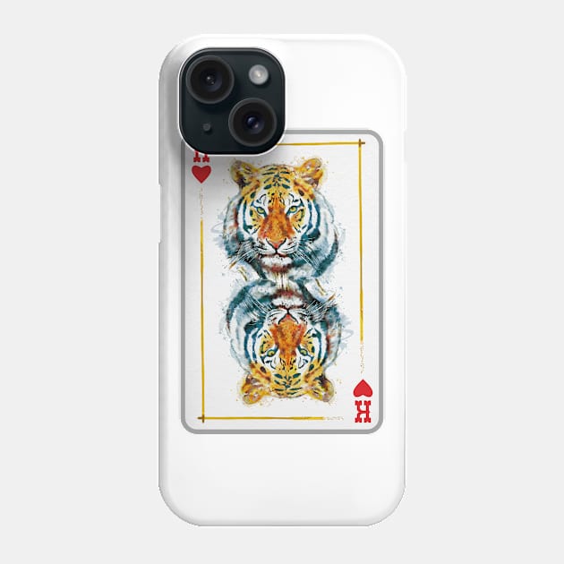 Tiger Head King of Hearts Playing Card Phone Case by Marian Voicu