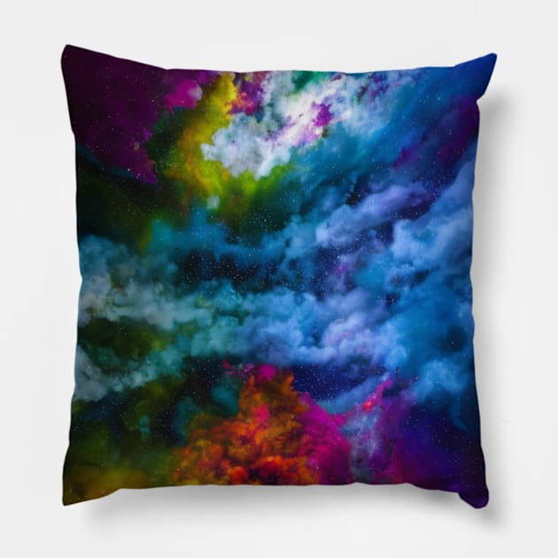 Colorful Clouds and Stars Pillow by Trip Tank