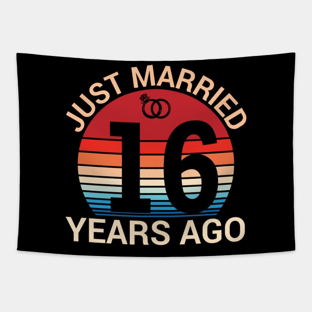 Just Married 16 Years Ago Husband Wife Married Anniversary Tapestry by joandraelliot