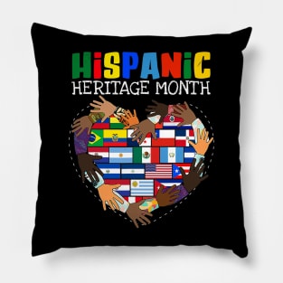 Hispanic Heritage Month All Countries Flag Heart Hands Pillow